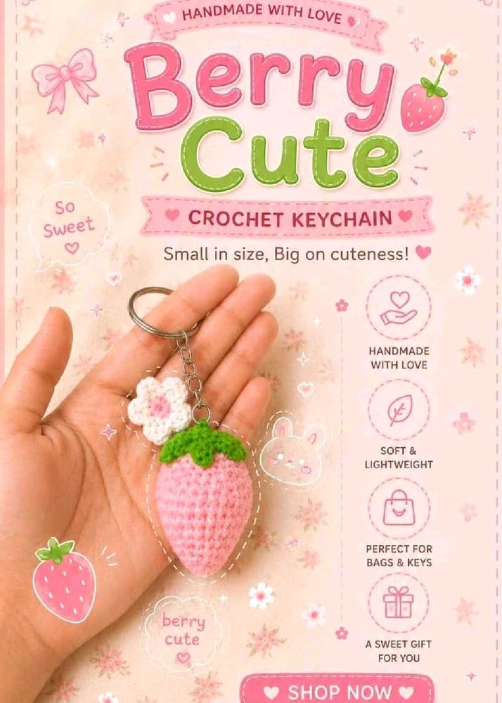 Cute Crochet Strawberry Keychain