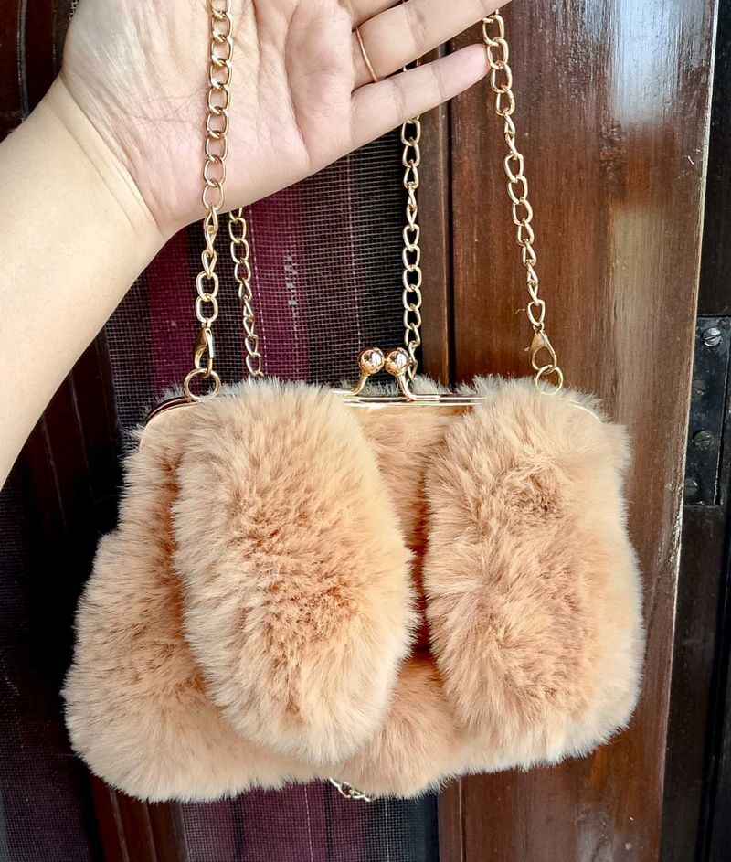 Faux Fur Clutch with Gold Chain