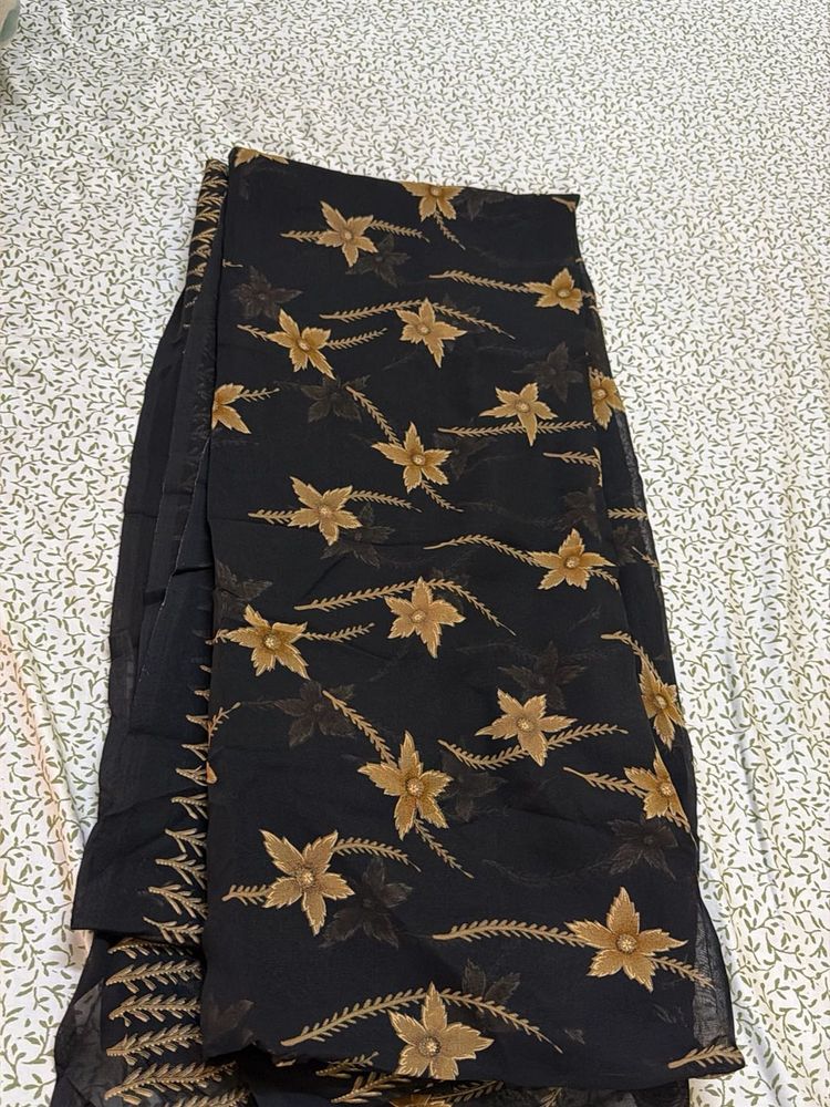 Black Floral Saree