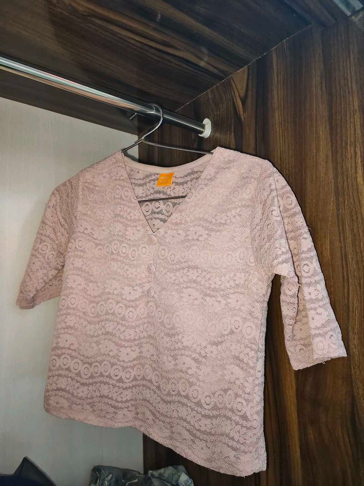 Light Pink Lace V-Neck Top