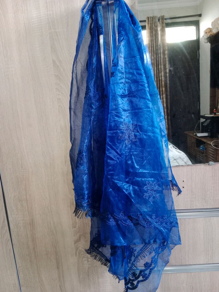 New Net Embroidered Dark Blue Women Dupatta