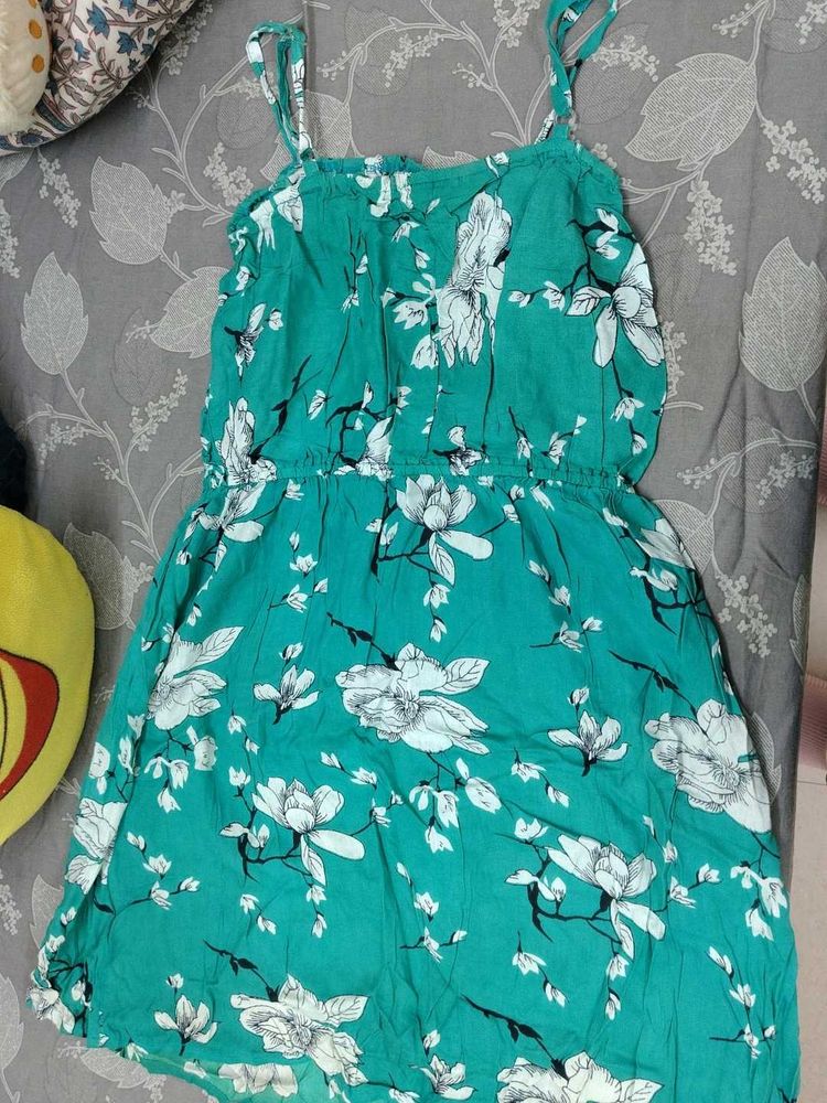 Teal Floral Print Summer Dress