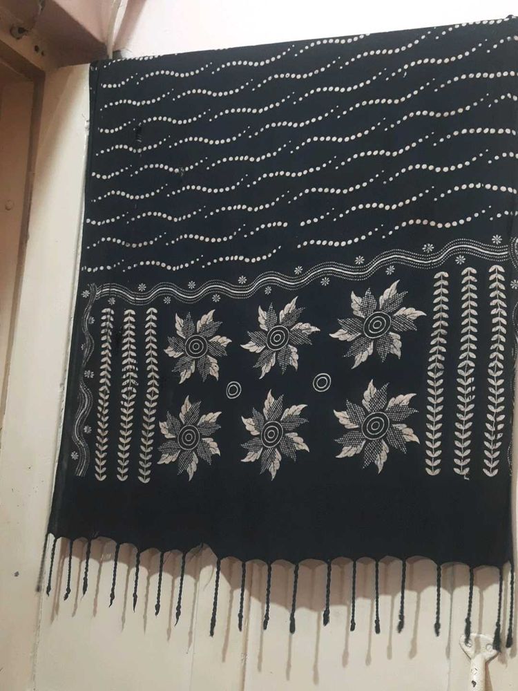 Black Dupatta with White Floral Print
