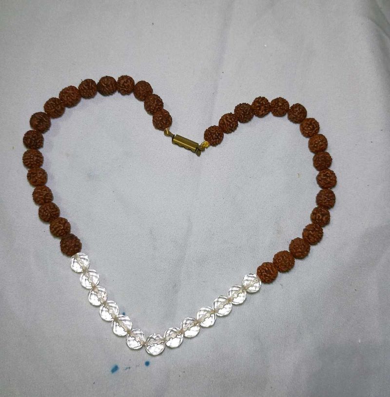 Rudraksha &amp; clear quartz Crystal Mala Necklace