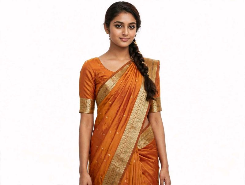 Embellished Rust Orange Art Silk Saree with Heavy