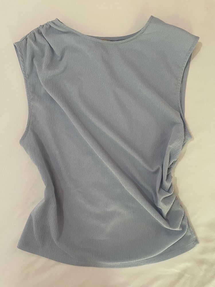 Chic Blue Ruched Sleeveless Top
