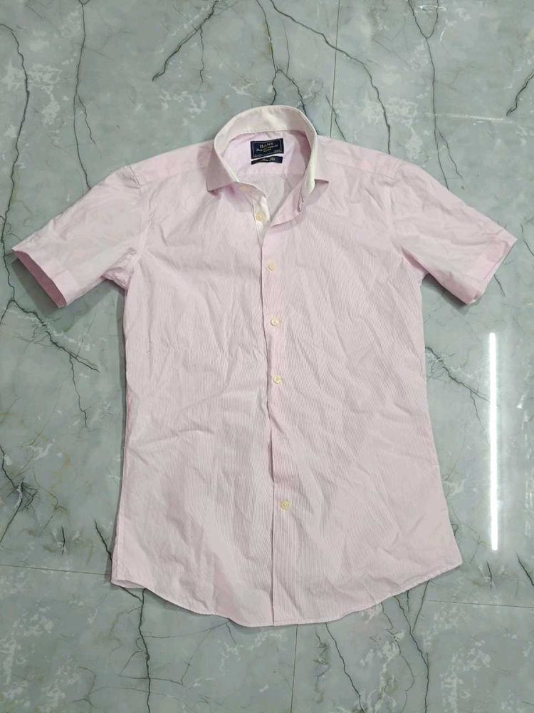 Men's Pink Striped Short Sleeve Shirt