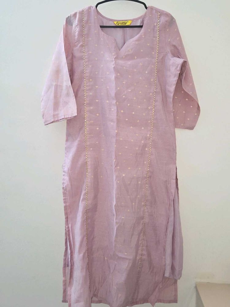 size L Light Pink Kurta with Polka Dots