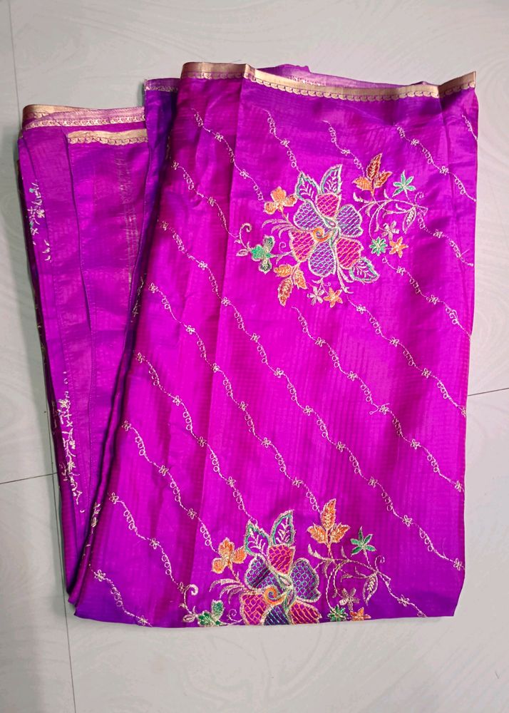 Purple Colour Embroidery Saree
