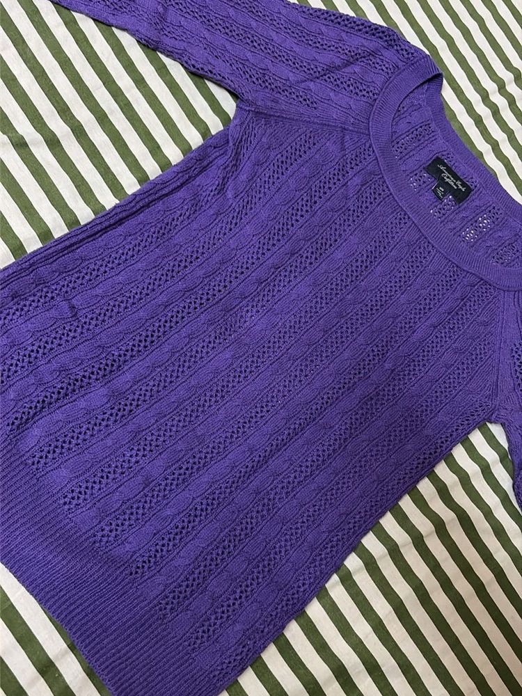 American Eagle Purple Cable Knit Sweater