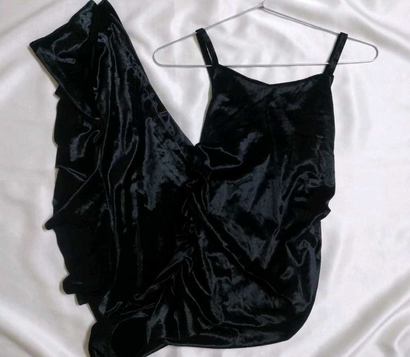 Black Velvet Ruched Dress