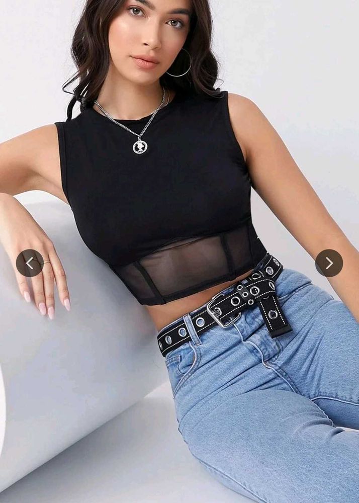 Sheer Panel Black Crop Top