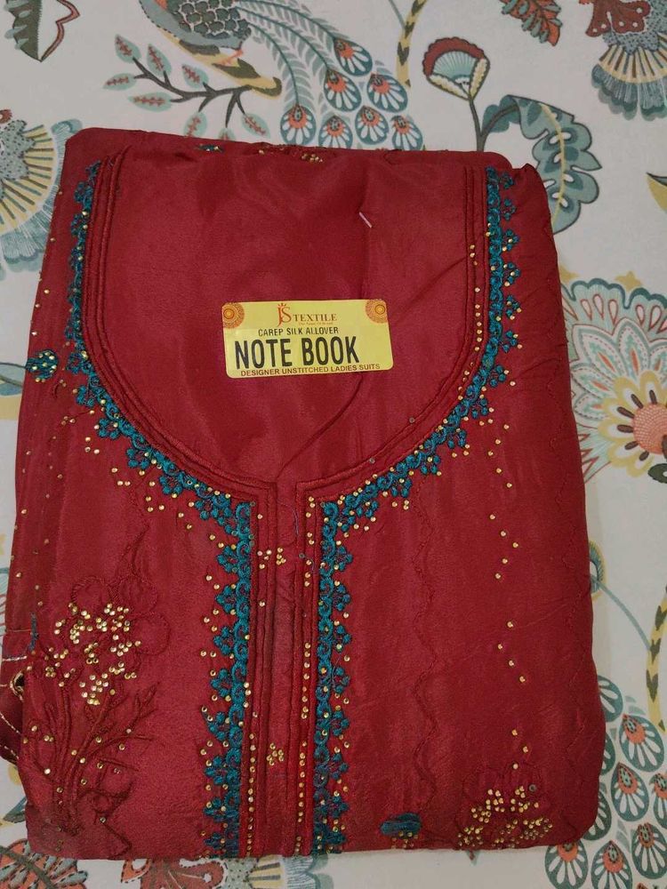 Elegant Maroon Embroidered Unstitched Suit