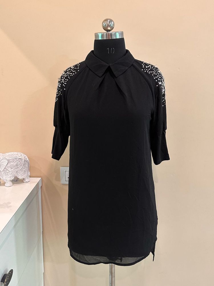 Black Blouse with Beaded Detail