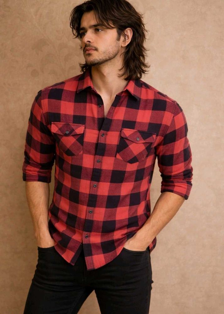 Men’s Red &amp; Black Checkered Casual Shirt