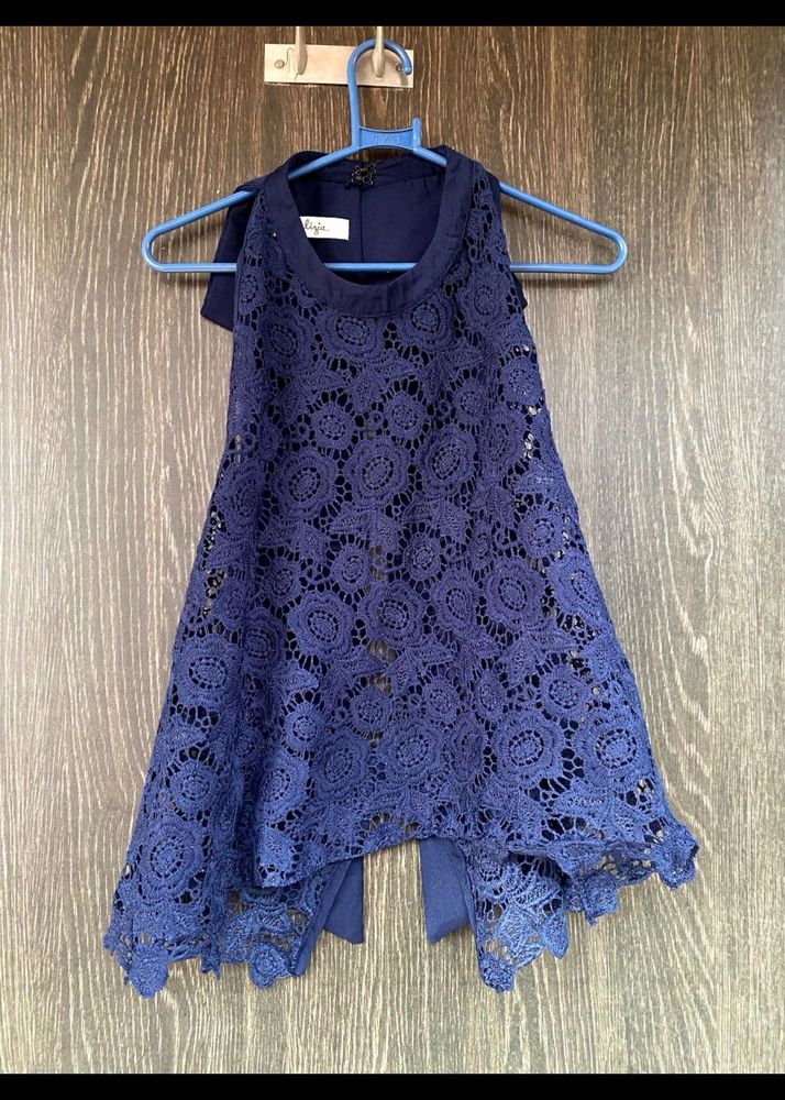 Elegant Navy Lace Blouse