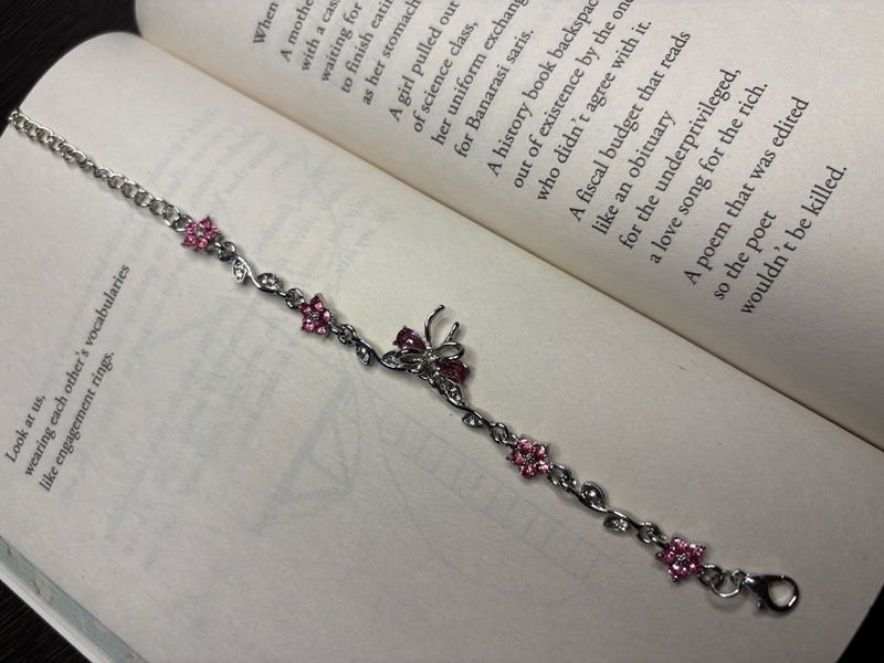 Silver-Tone Bracelet with Pink Gems