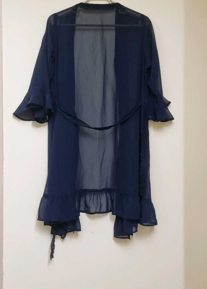 Sheer Navy Blue Kimono Robe