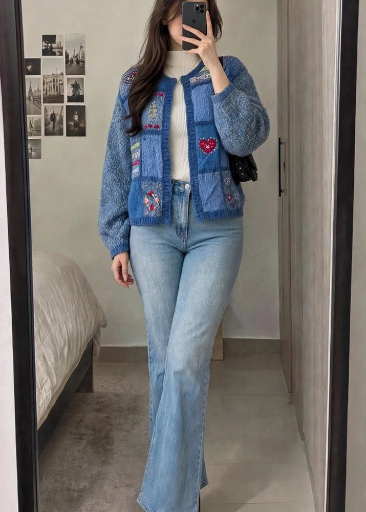 Pintresty 🌸Blue Patchwork Knit Cardigan