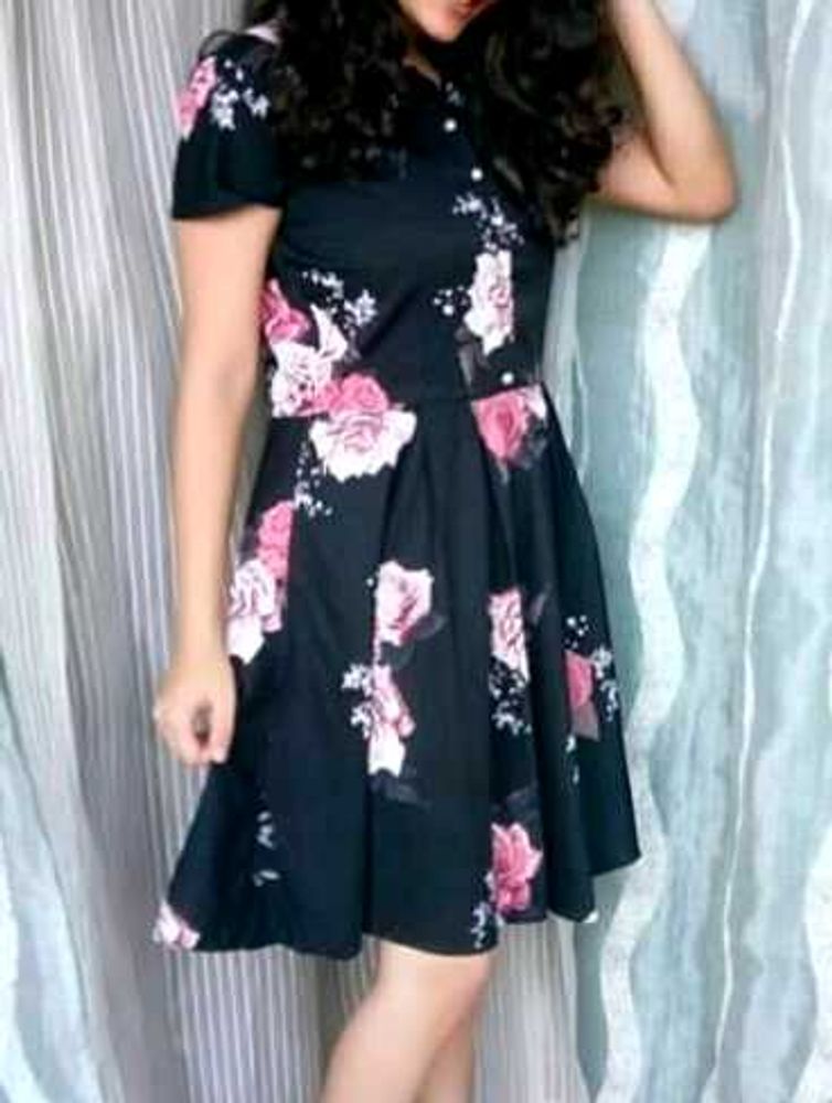 Floral Print Black Dress🌸