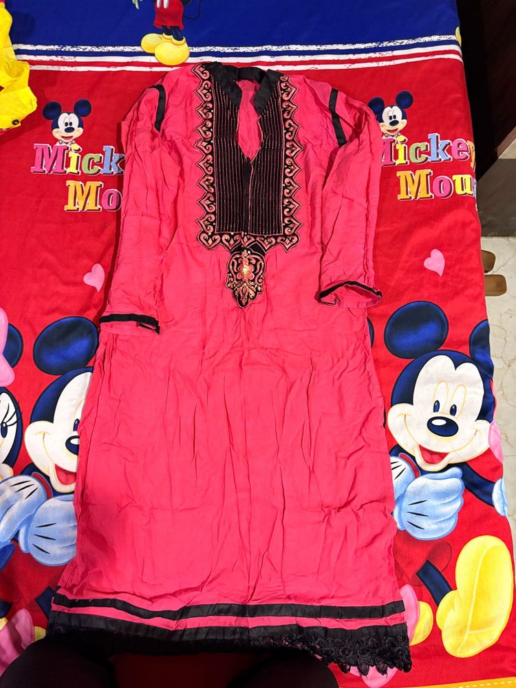Beautiful Pink Kurta with Black Embellishments