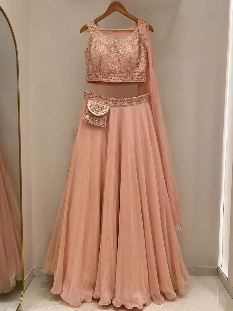 Blush Pink Embroidered Designer Lehenga Set with D
