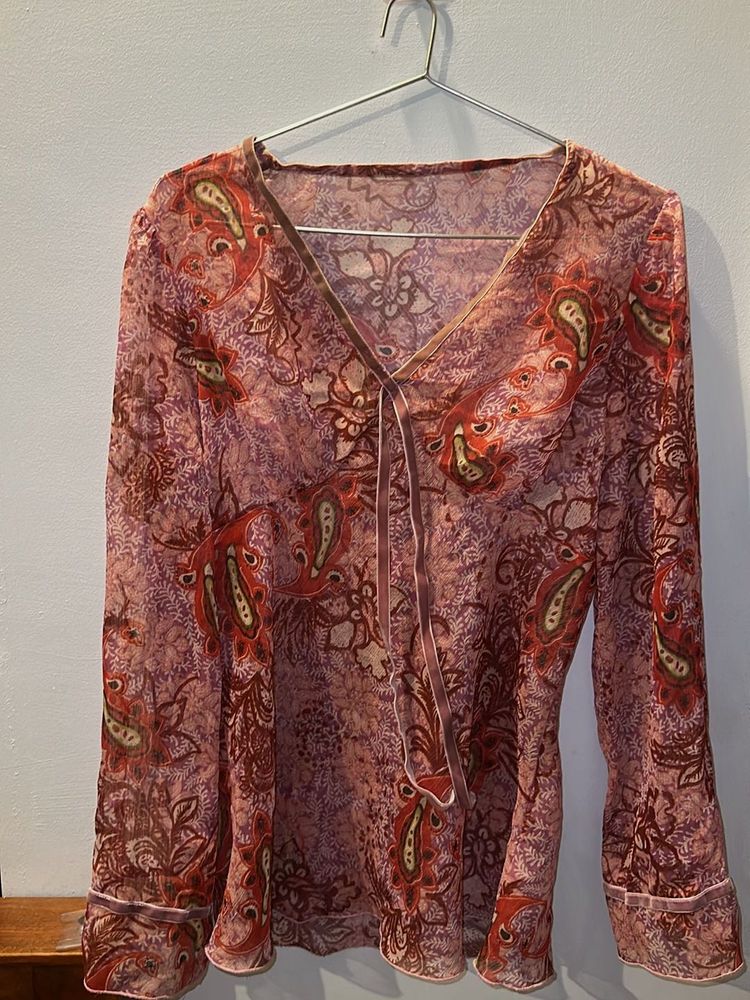 Paisley Print Sheer Long sleeve y2k top