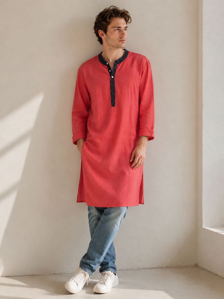 Ode by House of Pataudi Coral Pink Kurta XL