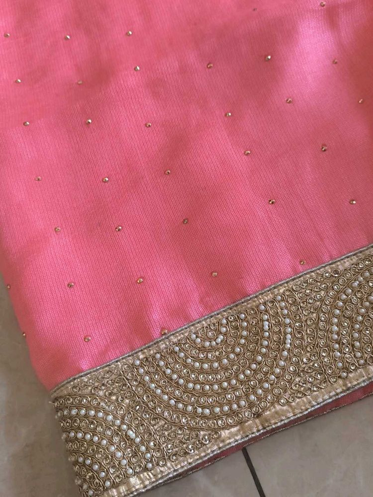 Elegant Pink Saree with Gold Border