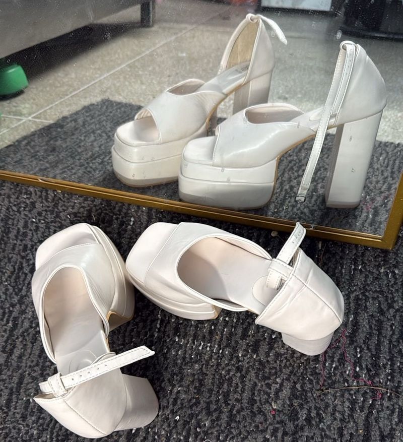 Korean Platform White Heels