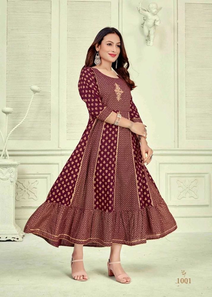 Maroon Ethnic Gown with Embellished Neckline