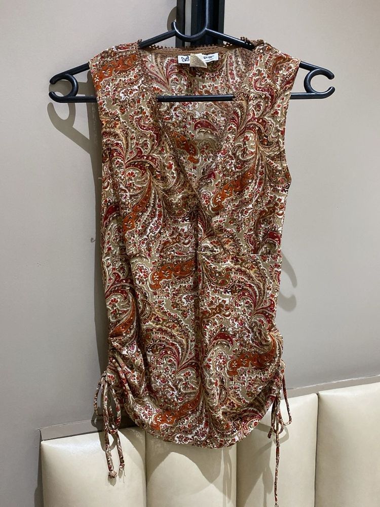 Paisley Print Ruched Top
