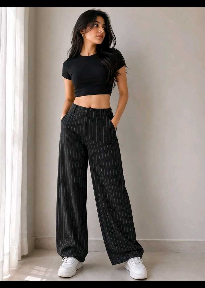 Black high waist Wide leg Pinstripe pants