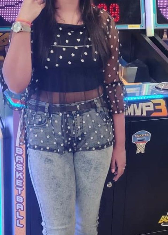 Sheer Polka Dot Bell Sleeve Top