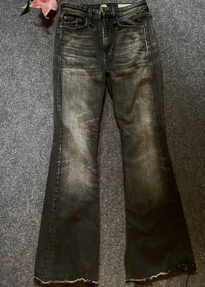 Washed Black Distressed Flare Jeans