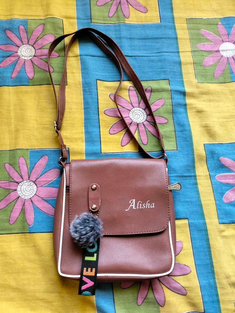 Brown Crossbody Bag with Charm