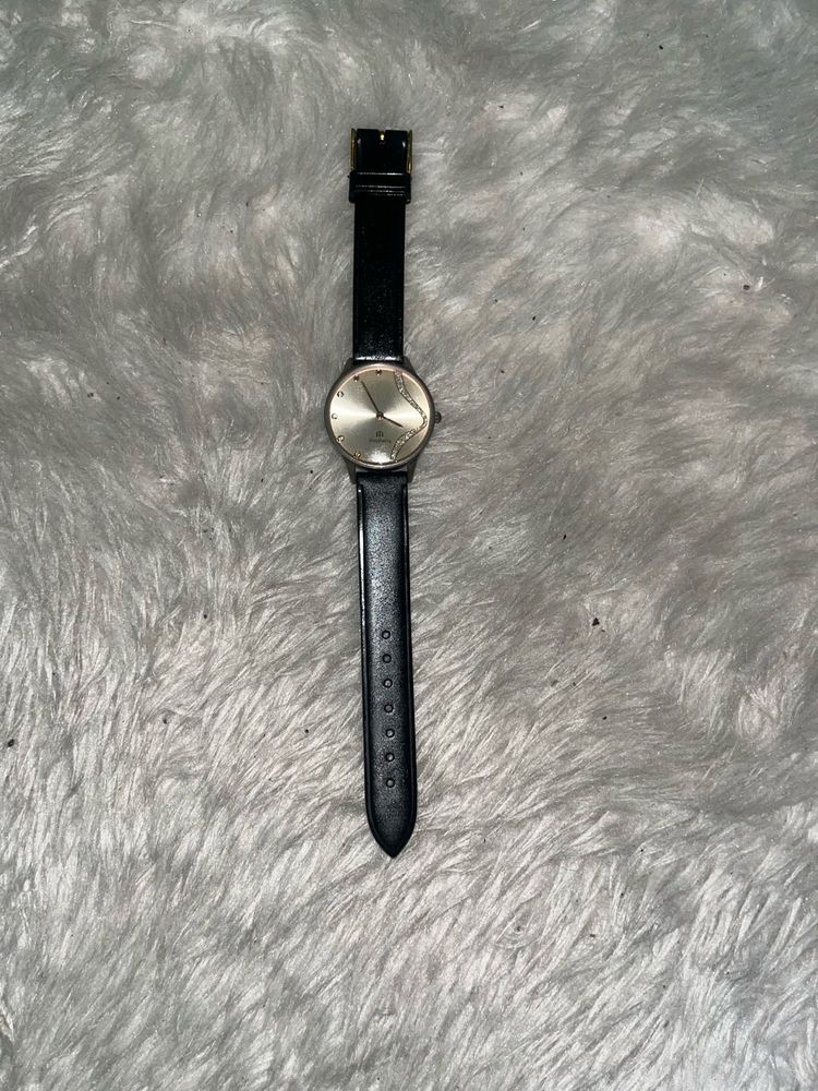 Classic Black Leather Strap Watch