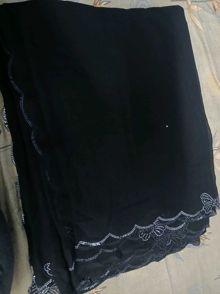 Elegant Black Saree with Embellished Border