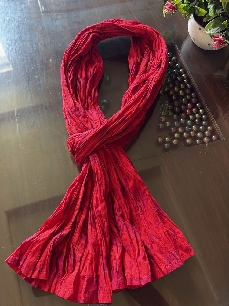 Vibrant Red Crinkled Scarf