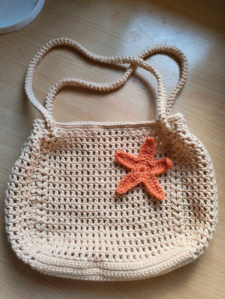 price drop Crochet Mesh Bag with Starfish Accent