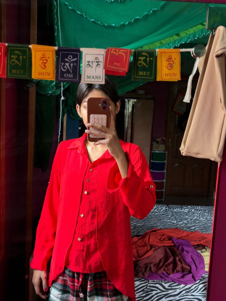 Bright Red Button-Down Shirt