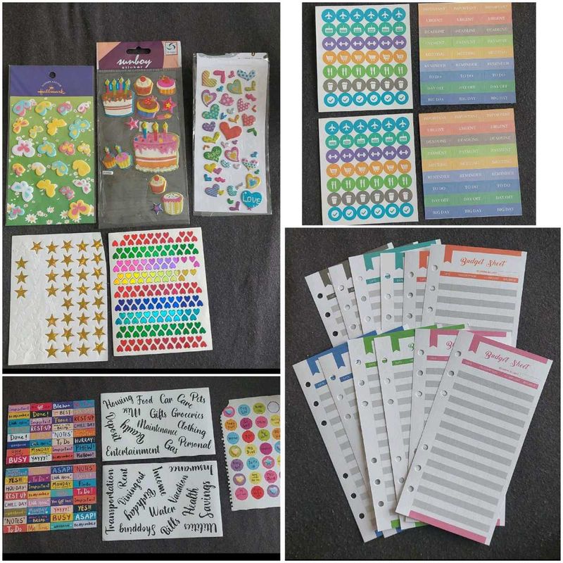 Assorted Craft Stickers and budget sheets