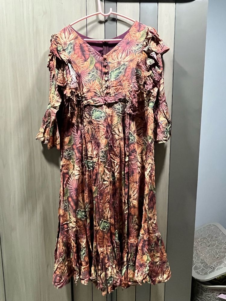 Floral Print Ruffled Midi Dress