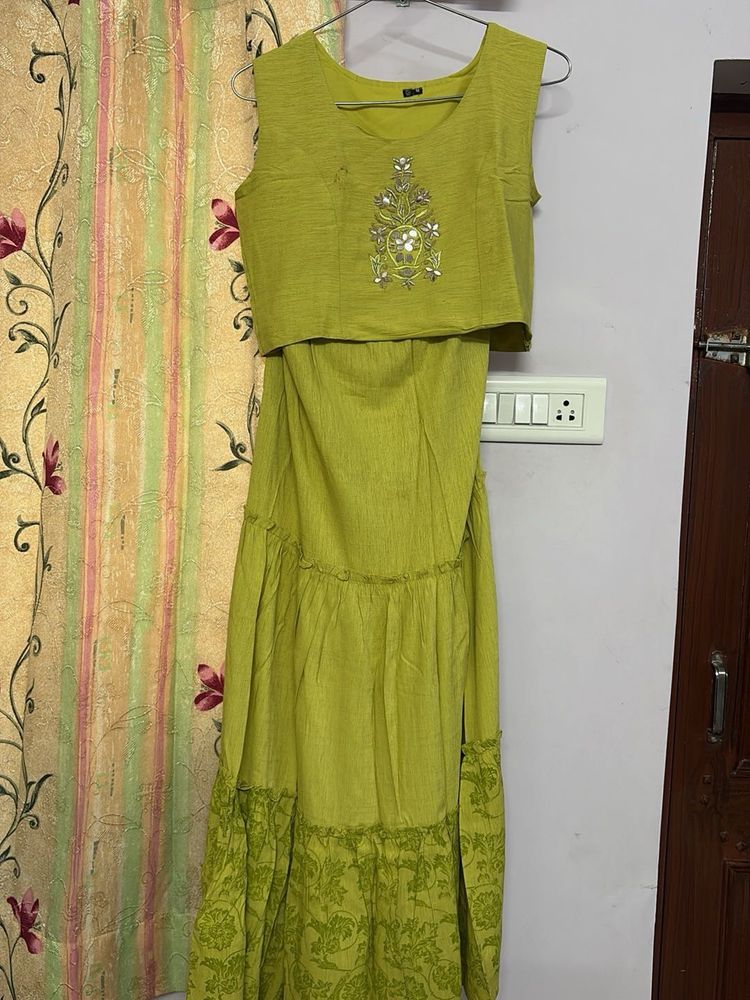 Lime Green Crop Top &amp; Tiered Maxi Skirt