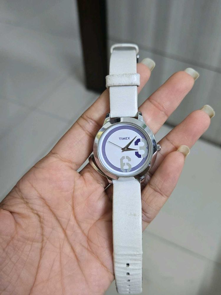 Timex White Leather Strap Watch