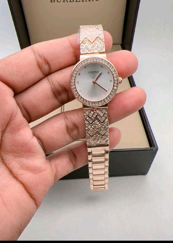 Rose Gold Crystal Embellished Watch