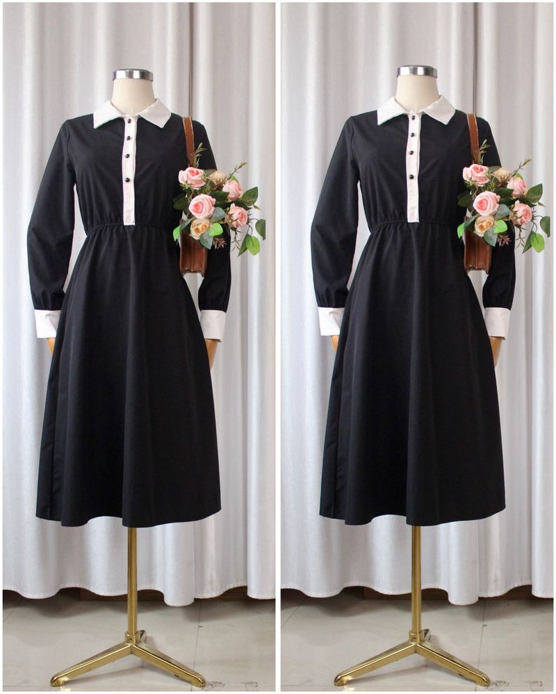 Classic Black &amp; White Collared Midi Dress