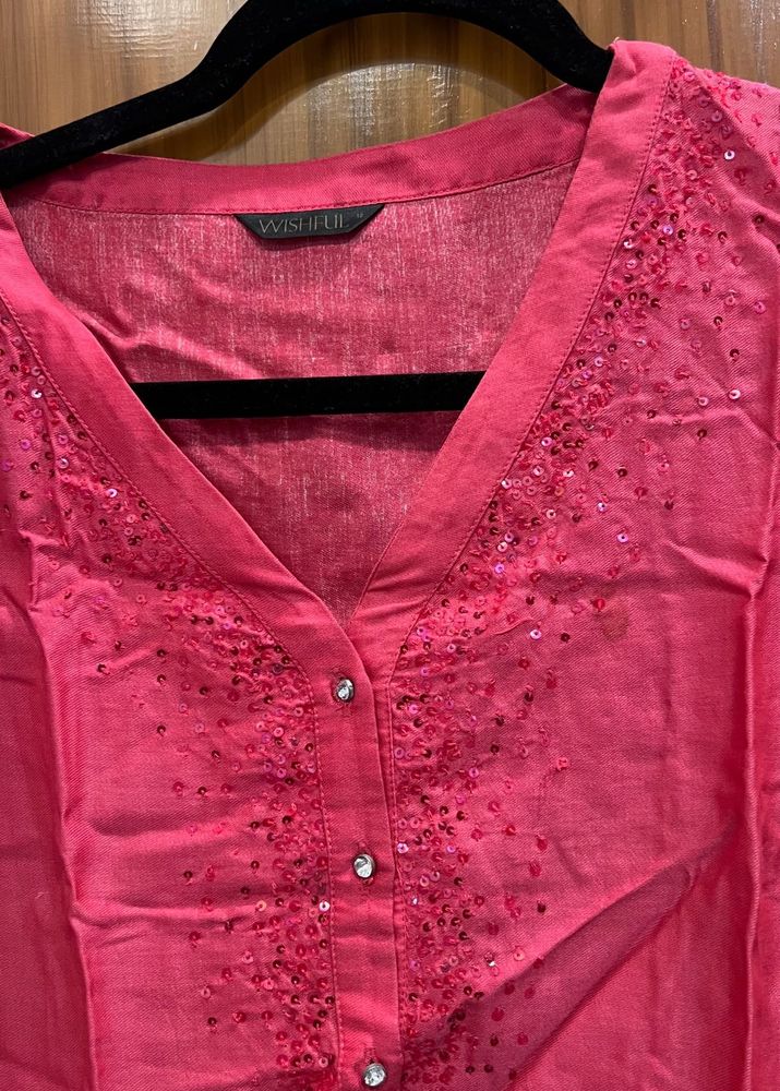 wishful by W Pink Sequined Kurta