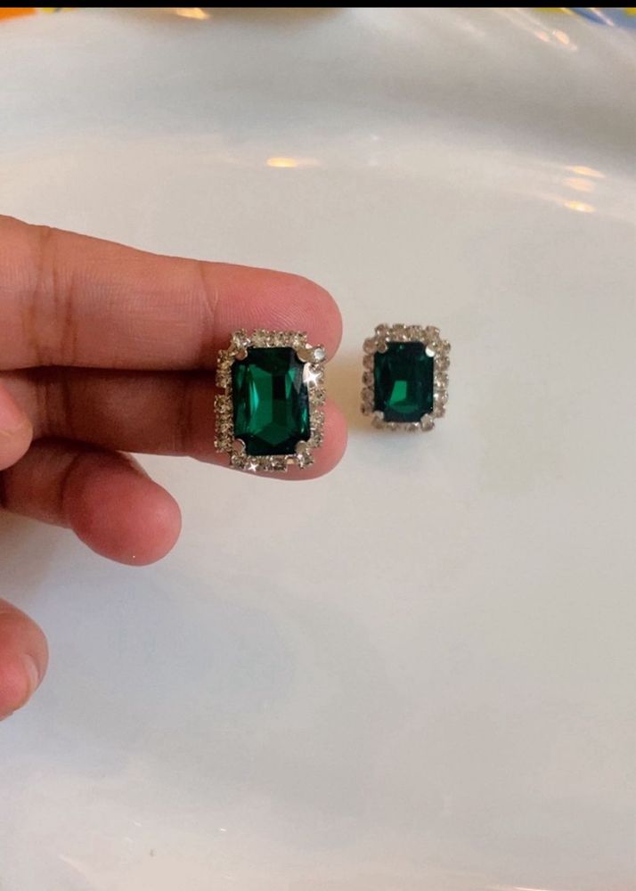 New Emerald Stud Earrings with Rhinestone