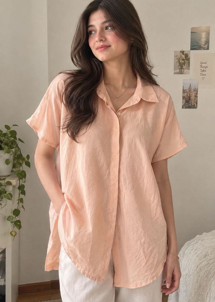 Peach Oversized Button-Up Shirt